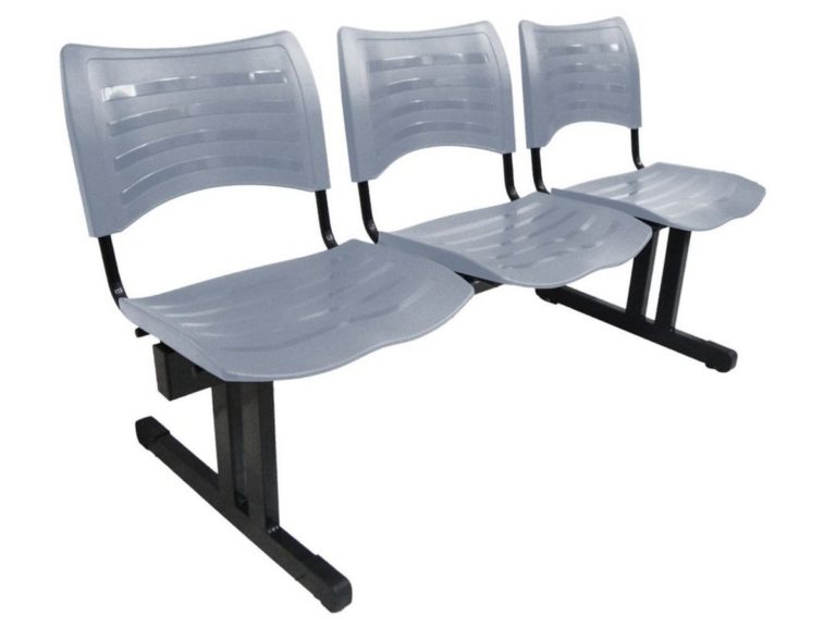 Cadeira ISO de Plástico em longarina com 03 lugares para igrejas Cinza – Design Office Móveis