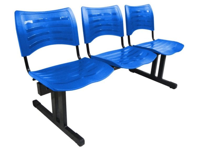 Cadeira ISO de Plástico em longarina com 03 lugares para igrejas azul – Design Office Móveis