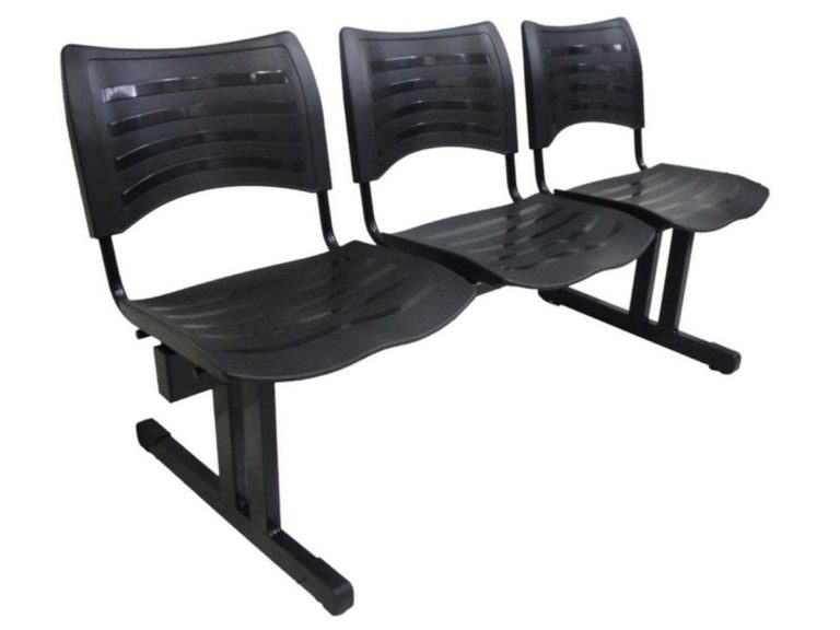 Cadeira ISO de Plástico em longarina com 03 lugares para igrejas Preto – Design Office Móveis